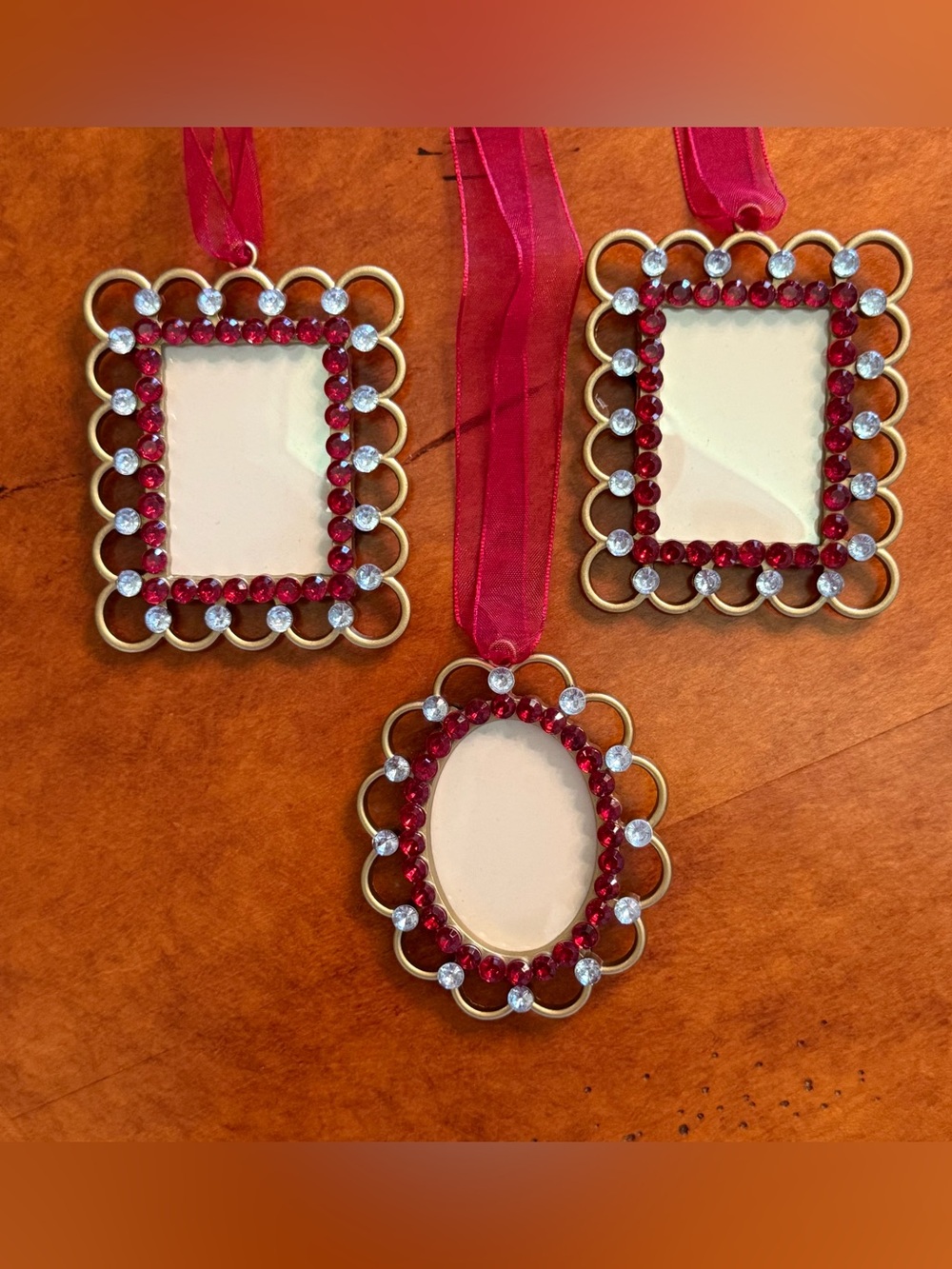 Vintage Style Jeweled Picture Frame Ornaments - Set of 3